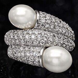 New Pearl Micro Pave Set Cz Diamond Cocktail statement ladies jewelry band Ring